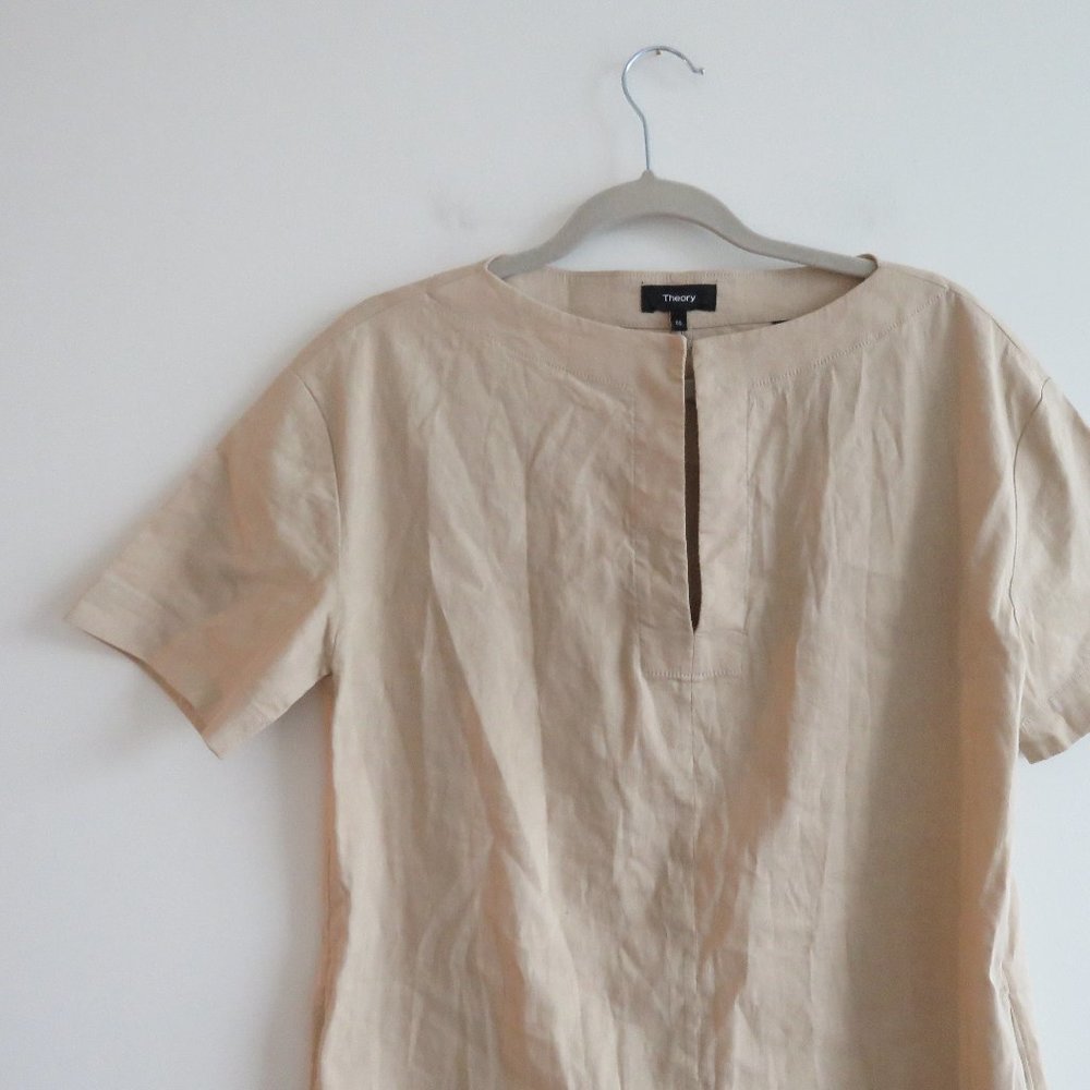 THEORY Organic Crunch Linen Belted Shift Dress Light Wheat Sz 00 *Belt missing* - Picture 4 of 16